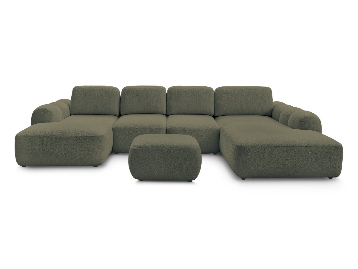 Canapé panoramique convertible coffre MONTAIGNE tissu bouclette avec pouf