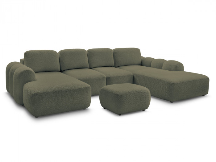 Canapé panoramique convertible MONTAIGNE tissu bouclette avec pouf