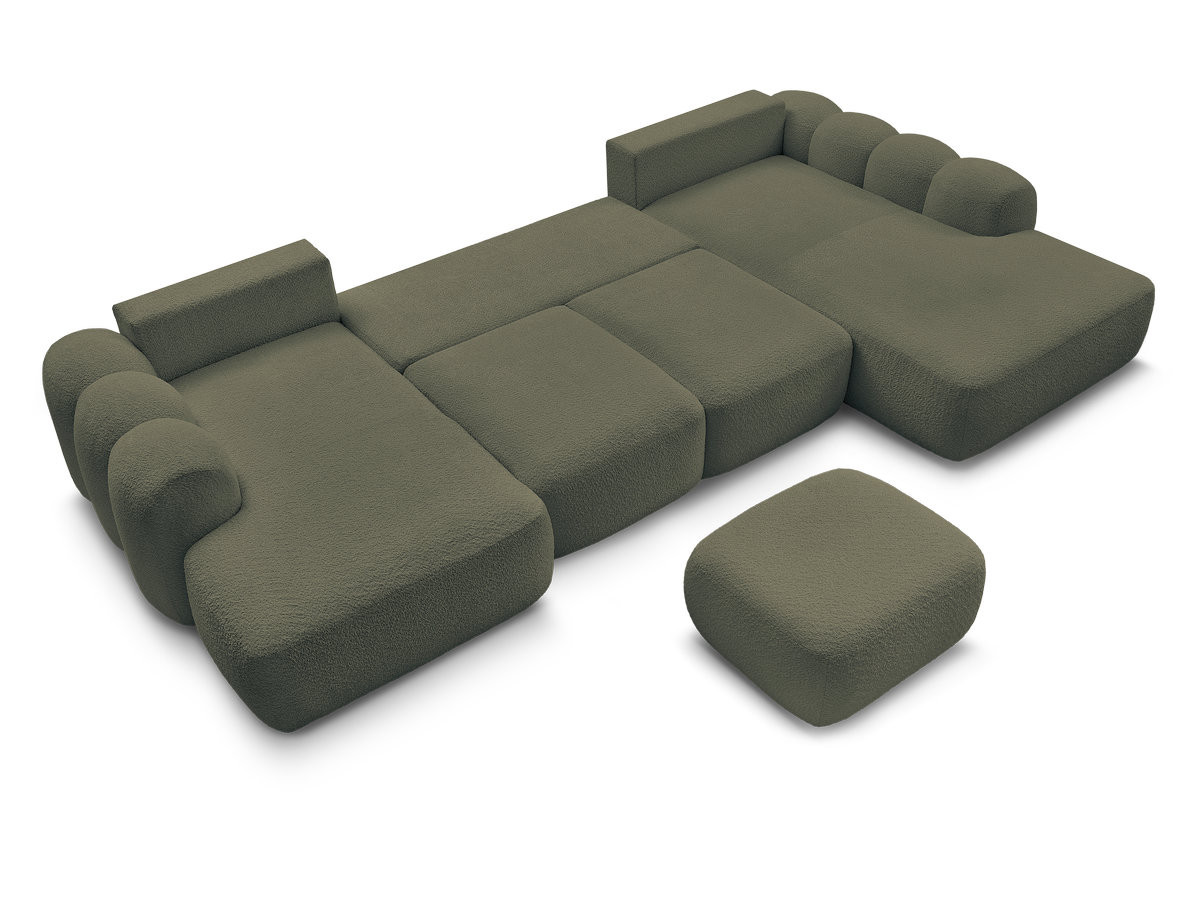 Canapé panoramique convertible coffre MONTAIGNE tissu bouclette avec pouf