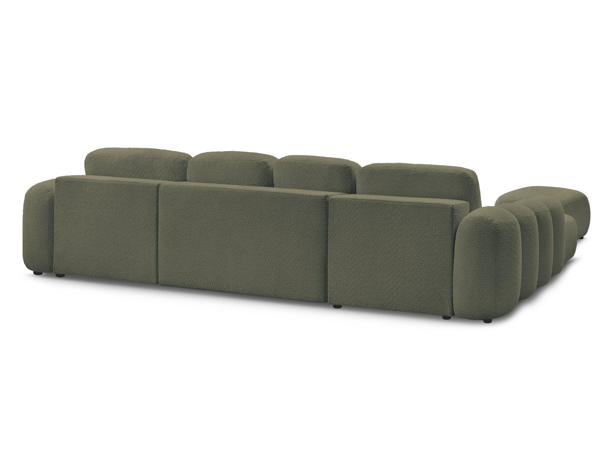 Canapé panoramique convertible coffre MONTAIGNE tissu bouclette avec pouf