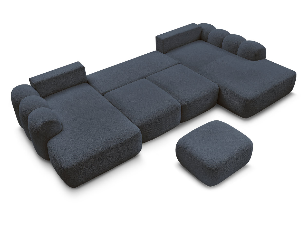 Canapé panoramique convertible coffre MONTAIGNE tissu bouclette avec pouf