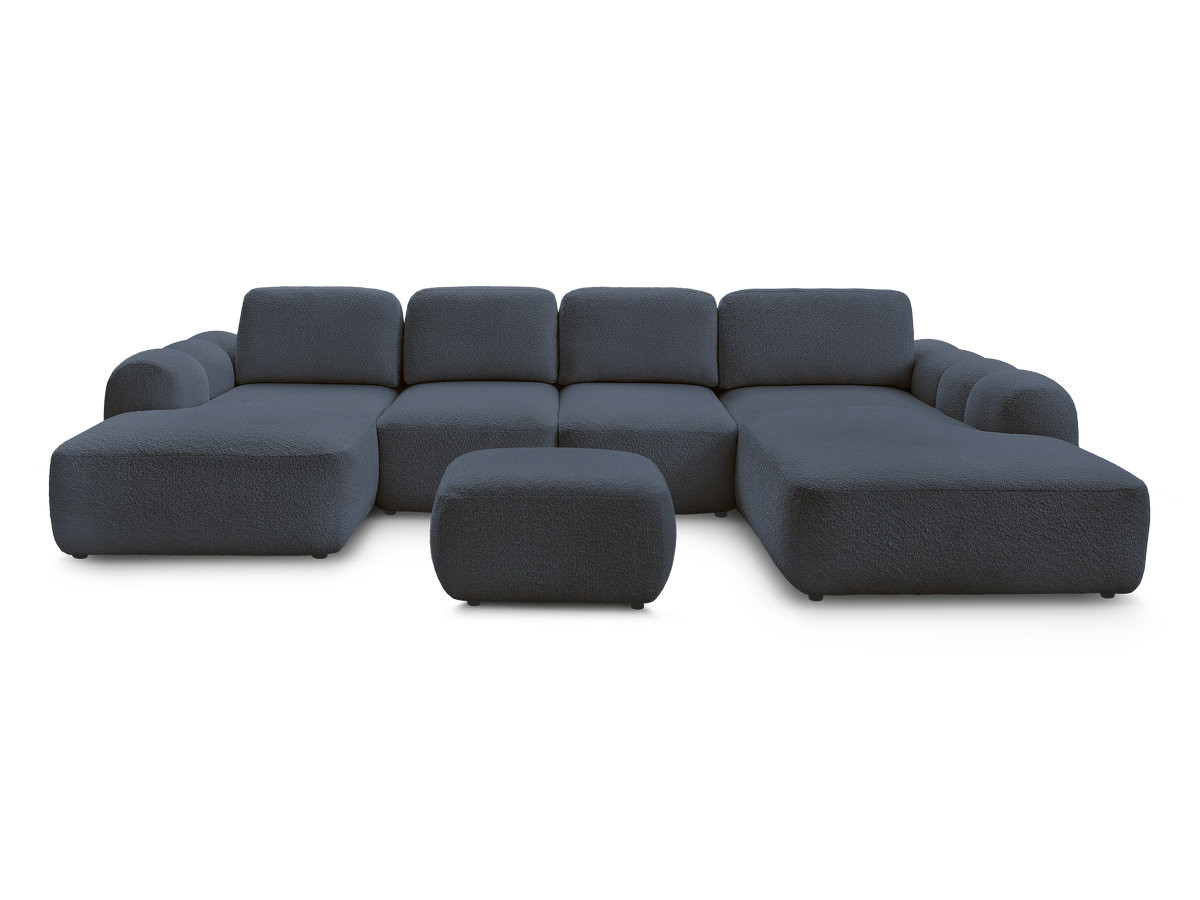 Canapé panoramique convertible coffre MONTAIGNE tissu bouclette avec pouf