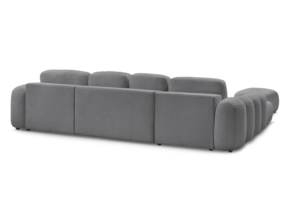 Canapé panoramique convertible coffre MONTAIGNE tissu bouclette avec pouf
