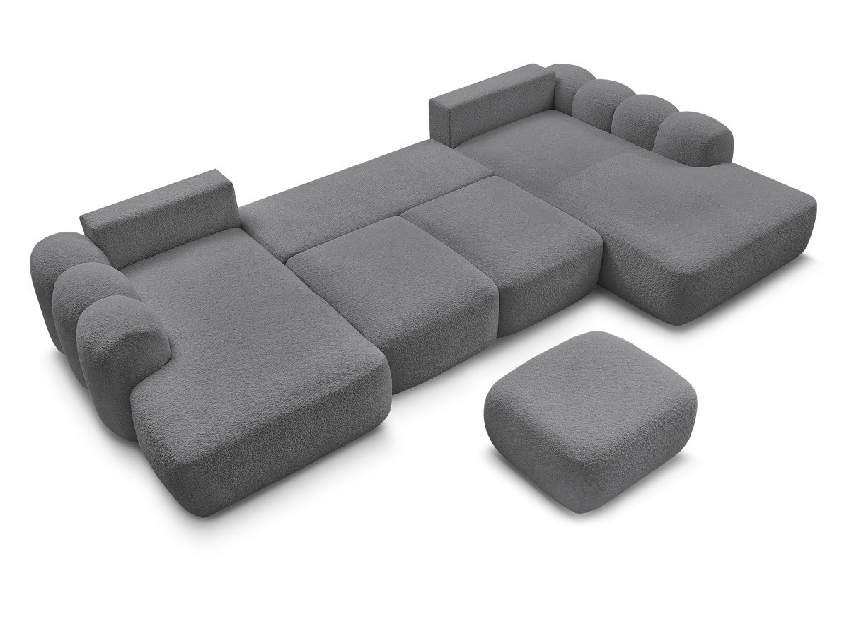 Canapé panoramique convertible coffre MONTAIGNE tissu bouclette avec pouf