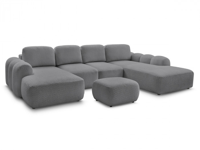 Canapé panoramique convertible MONTAIGNE tissu bouclette avec pouf