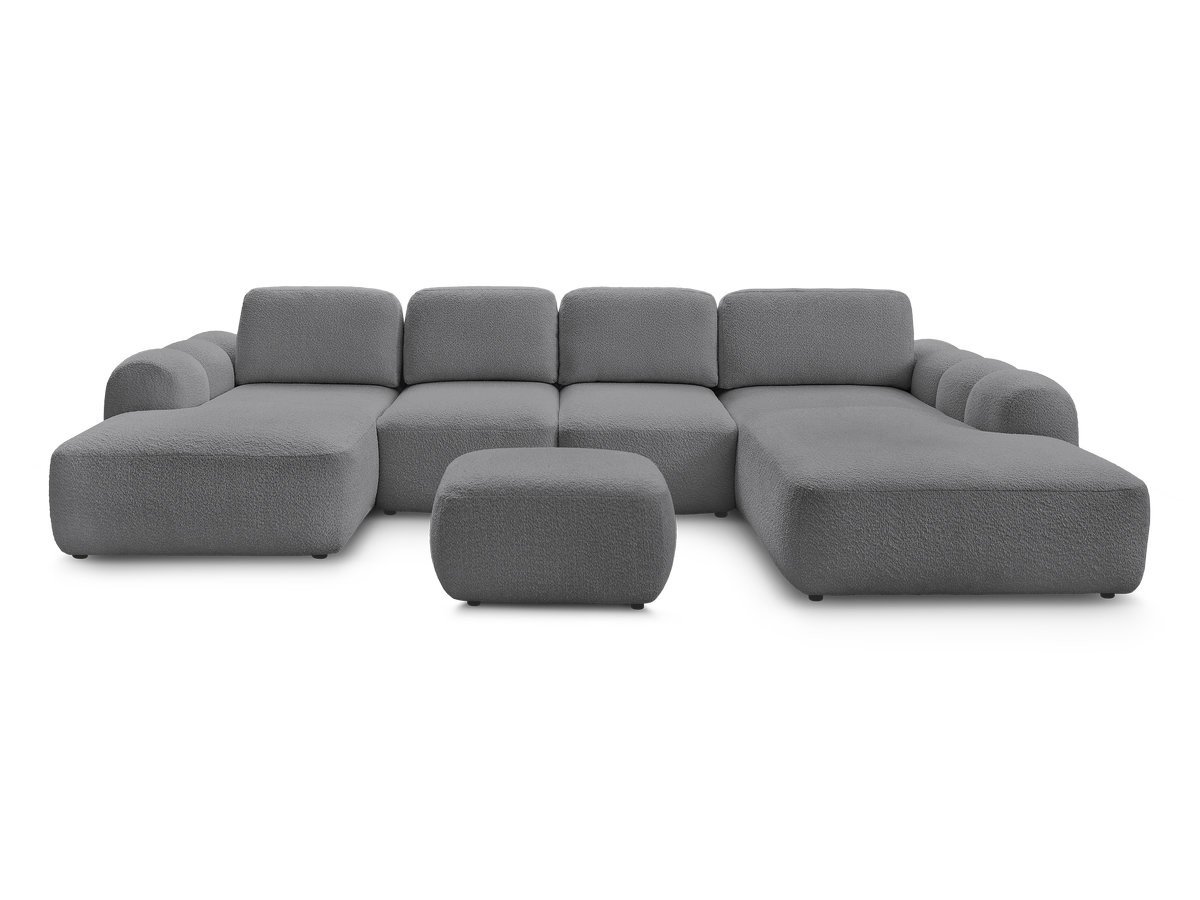 Canapé panoramique convertible coffre MONTAIGNE tissu bouclette avec pouf