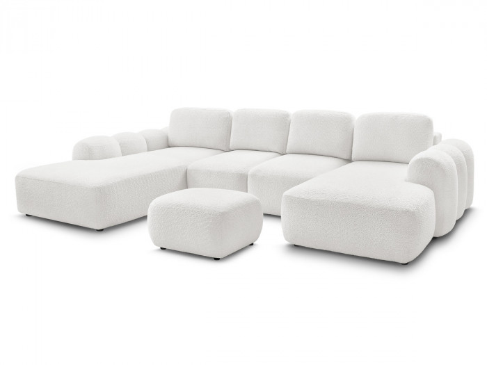 Canapé panoramique convertible MONTAIGNE tissu bouclette avec pouf