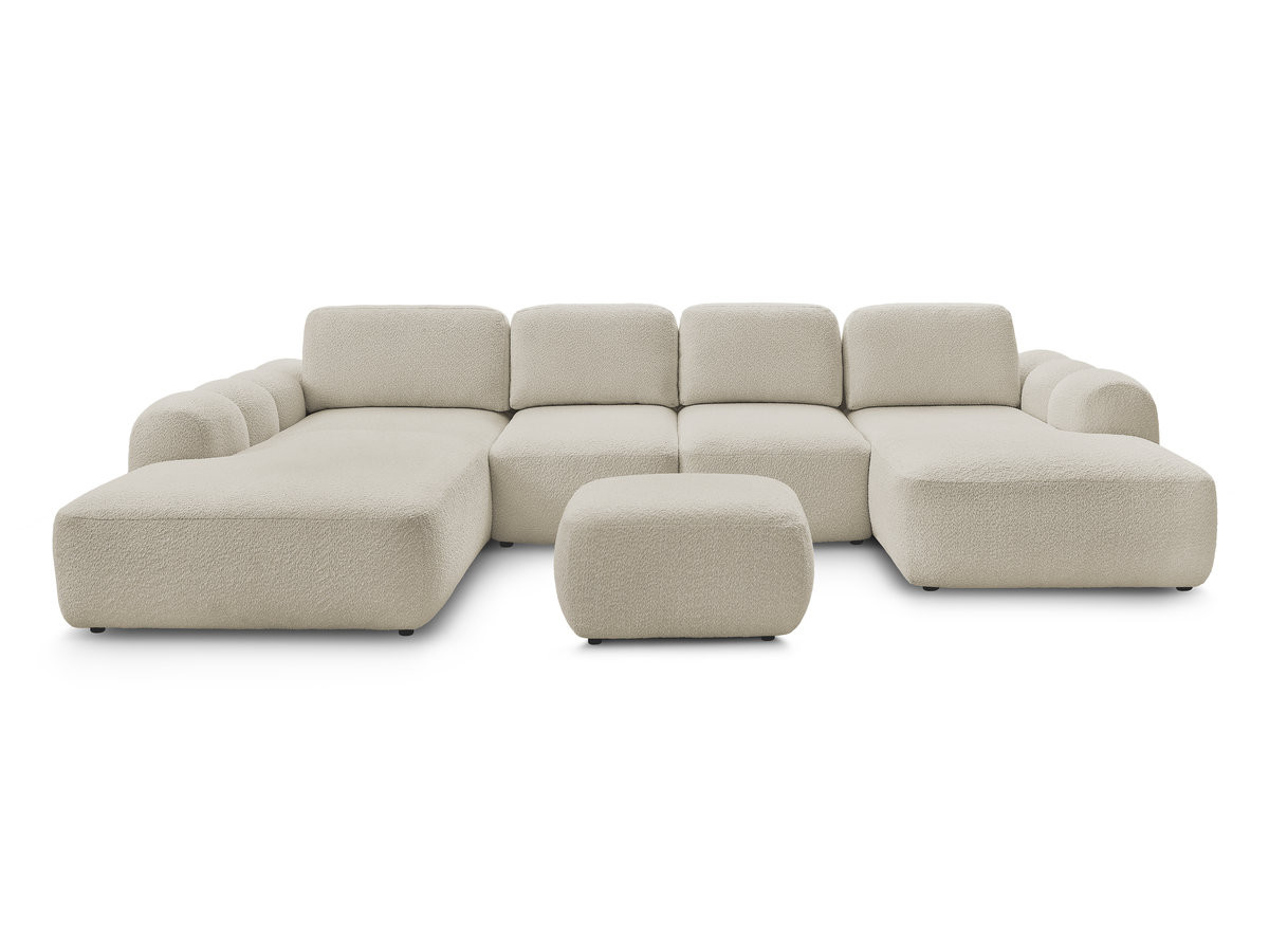 Canapé panoramique convertible coffre MONTAIGNE tissu bouclette avec pouf