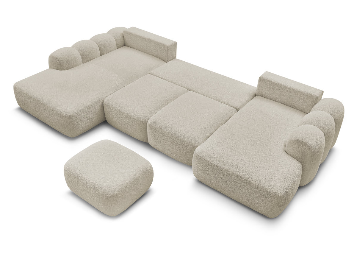 Canapé panoramique convertible coffre MONTAIGNE tissu bouclette avec pouf