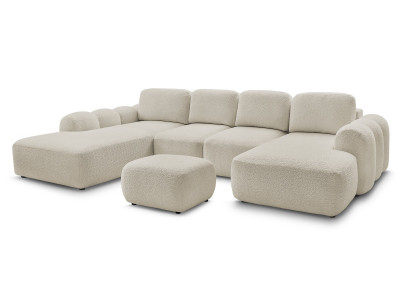 Canapé panoramique convertible coffre MONTAIGNE tissu bouclette avec pouf