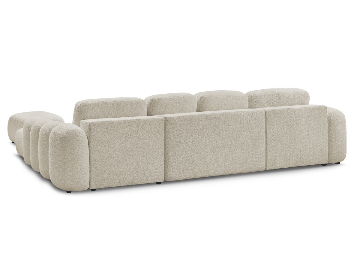 Canapé panoramique convertible coffre MONTAIGNE tissu bouclette avec pouf