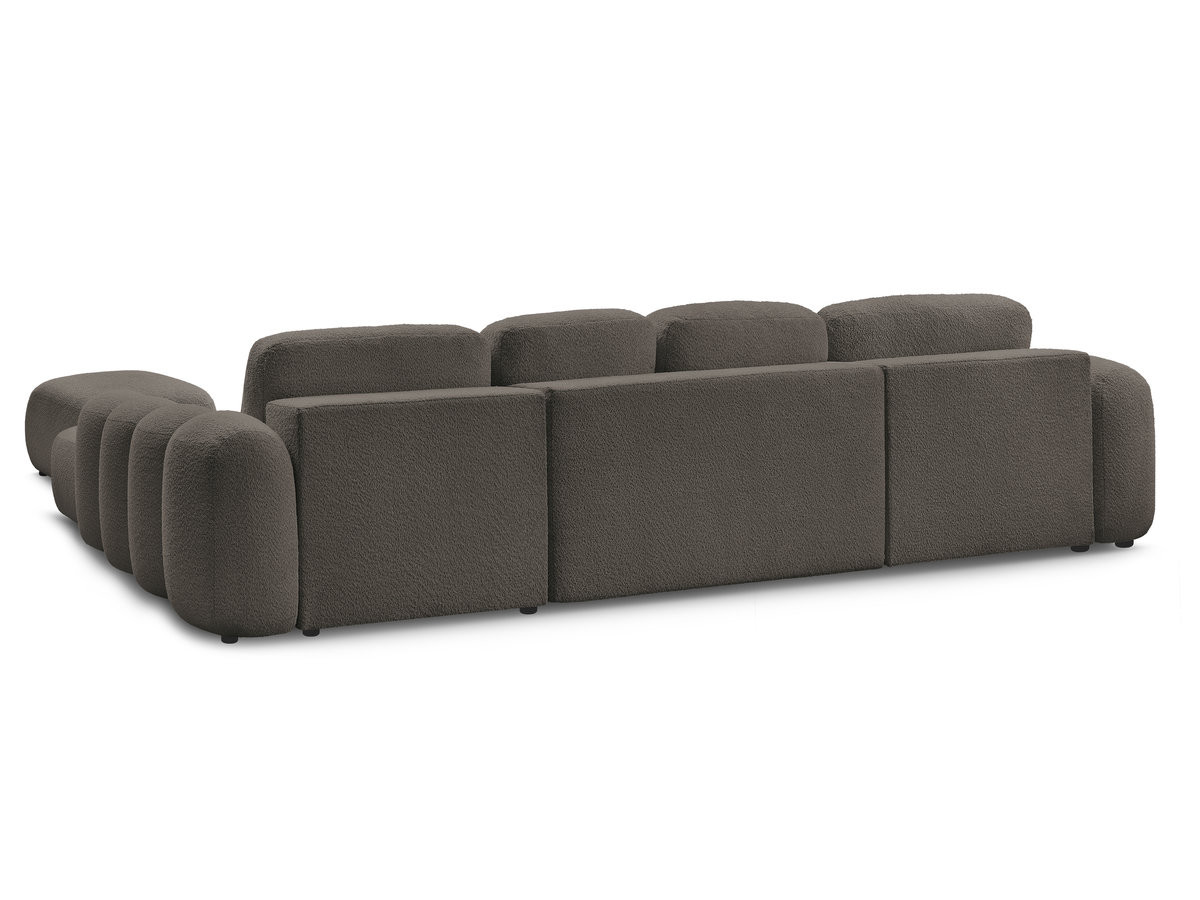 Canapé panoramique convertible coffre MONTAIGNE tissu bouclette avec pouf