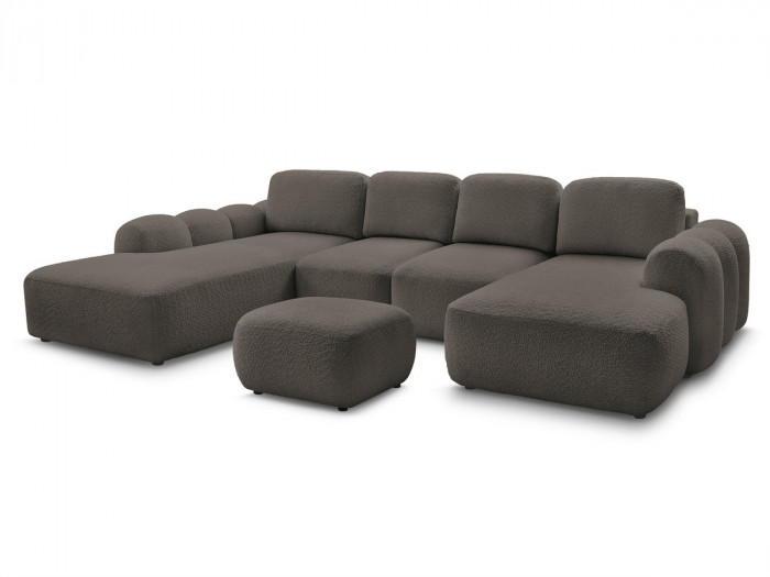 Canapé panoramique convertible MONTAIGNE tissu bouclette avec pouf