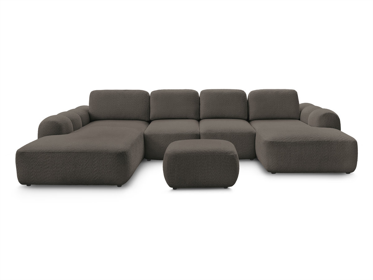 Canapé panoramique convertible coffre MONTAIGNE tissu bouclette avec pouf