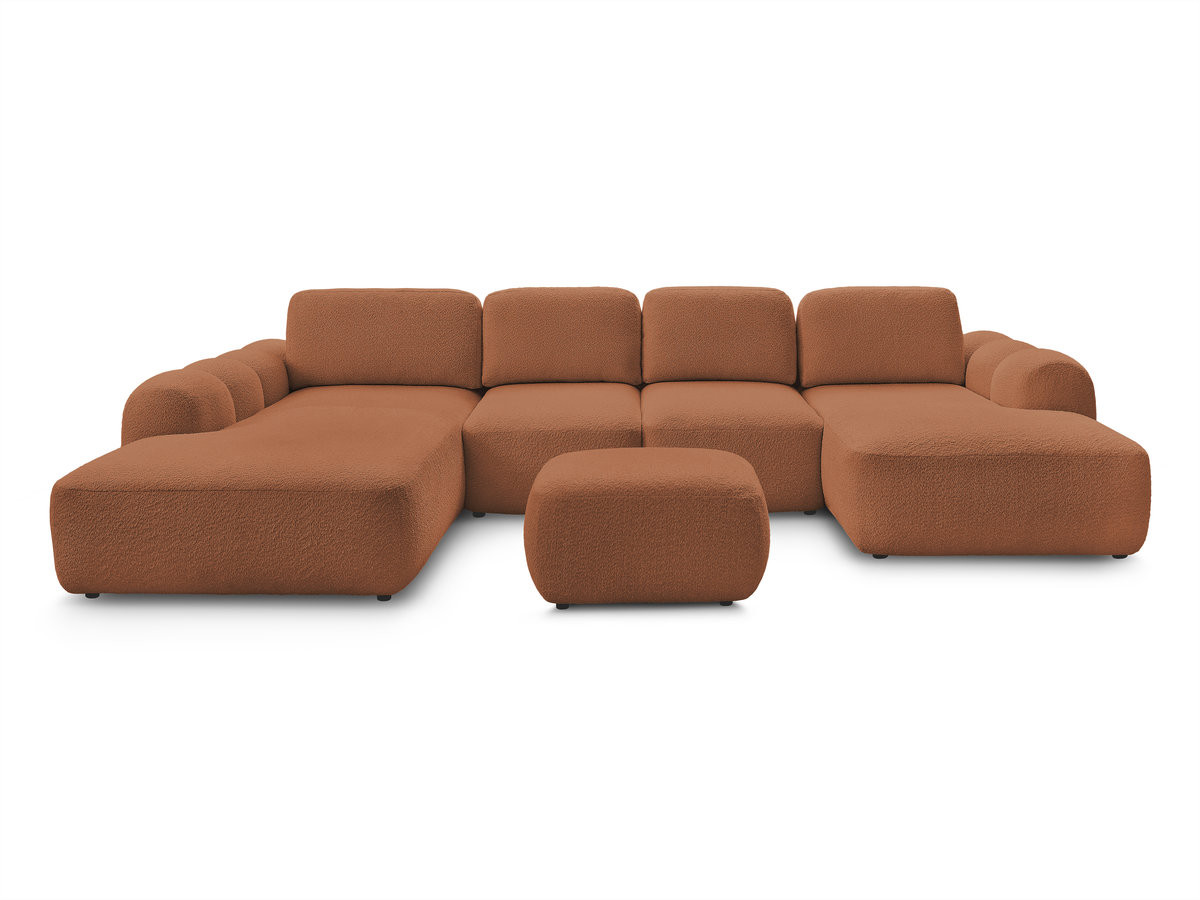 Canapé panoramique convertible coffre MONTAIGNE tissu bouclette avec pouf