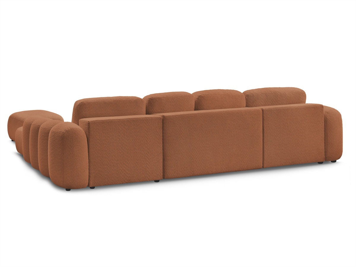Canapé panoramique convertible coffre MONTAIGNE tissu bouclette avec pouf