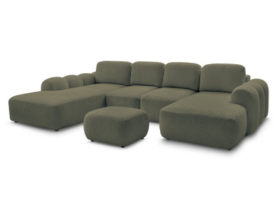 Canapé panoramique convertible coffre MONTAIGNE tissu bouclette avec pouf