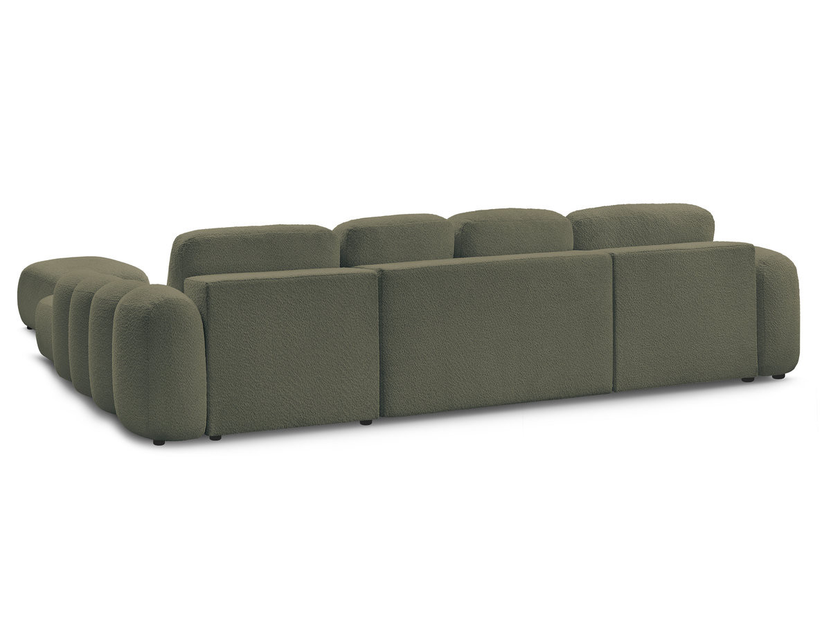 Canapé panoramique convertible coffre MONTAIGNE tissu bouclette avec pouf