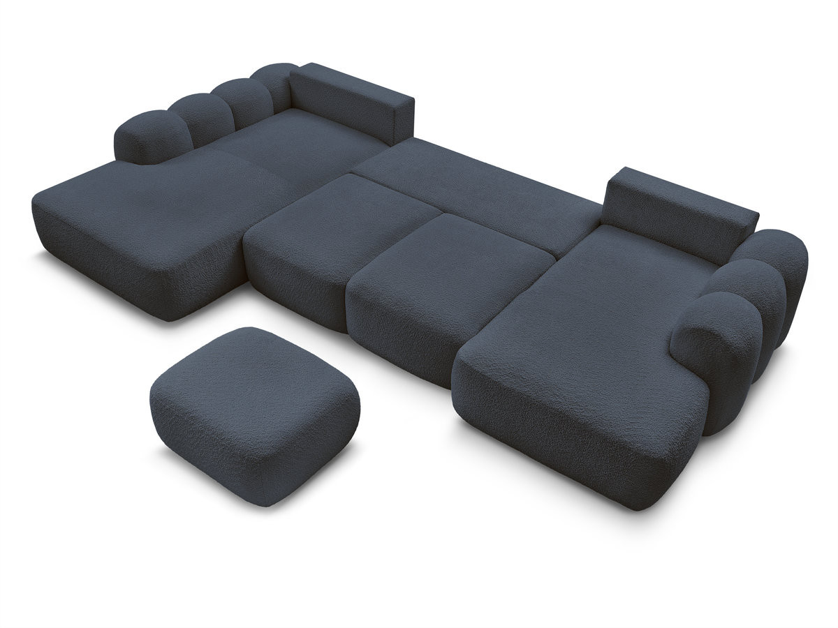 Canapé panoramique convertible coffre MONTAIGNE tissu bouclette avec pouf