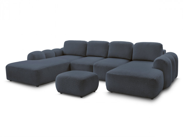 Canapé panoramique convertible MONTAIGNE tissu bouclette avec pouf