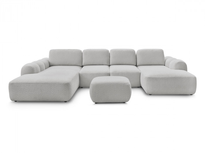 Canapé panoramique convertible MONTAIGNE tissu bouclette avec pouf