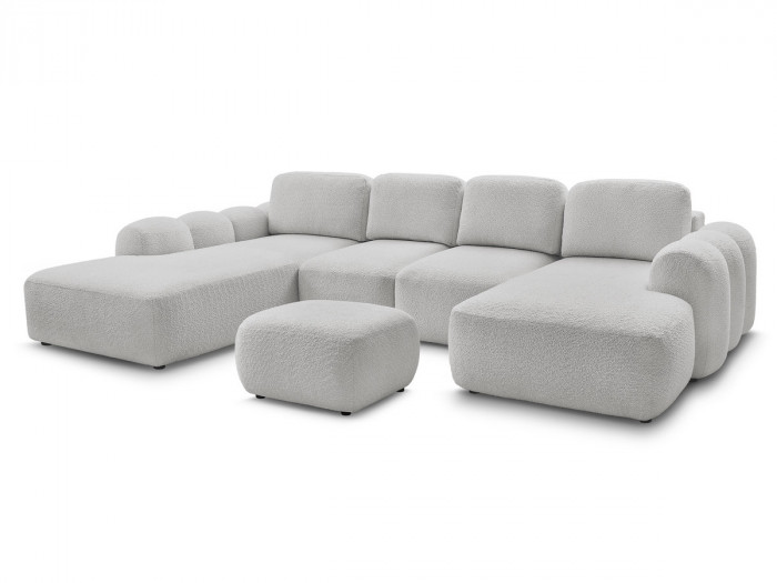 Canapé panoramique convertible MONTAIGNE tissu bouclette avec pouf