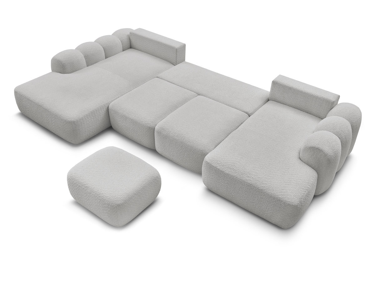 Canapé panoramique convertible coffre MONTAIGNE tissu bouclette avec pouf