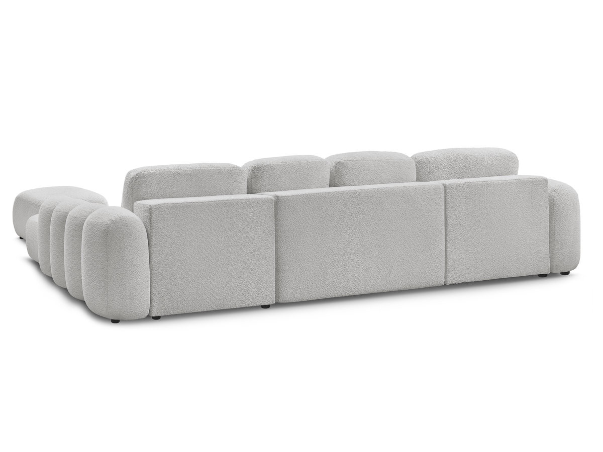 Canapé panoramique convertible coffre MONTAIGNE tissu bouclette avec pouf