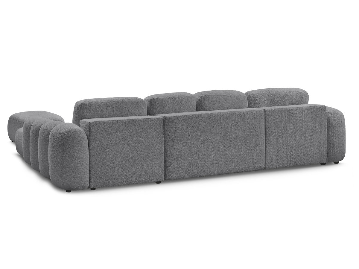 Canapé panoramique convertible coffre MONTAIGNE tissu bouclette avec pouf