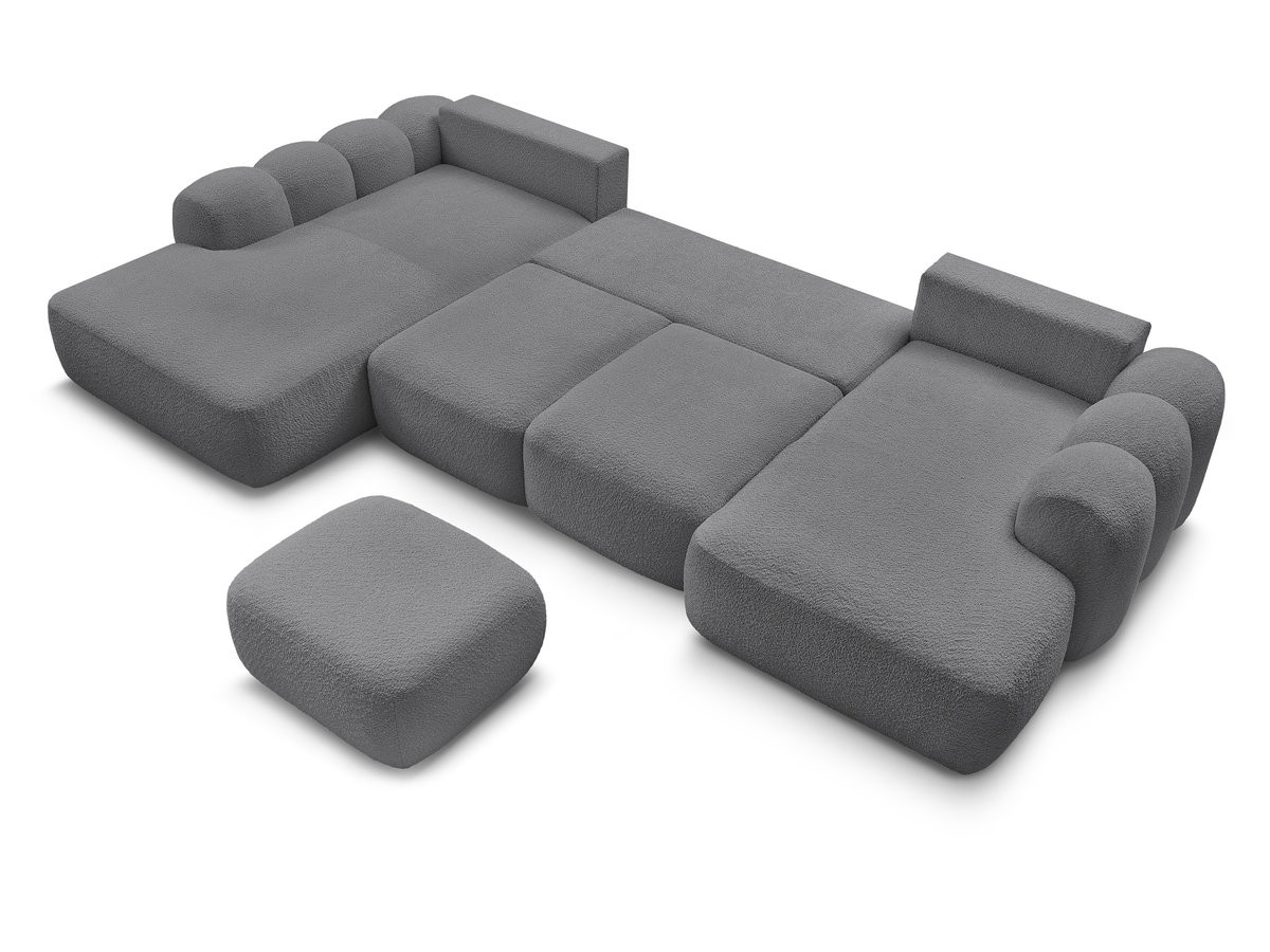 Canapé panoramique convertible coffre MONTAIGNE tissu bouclette avec pouf