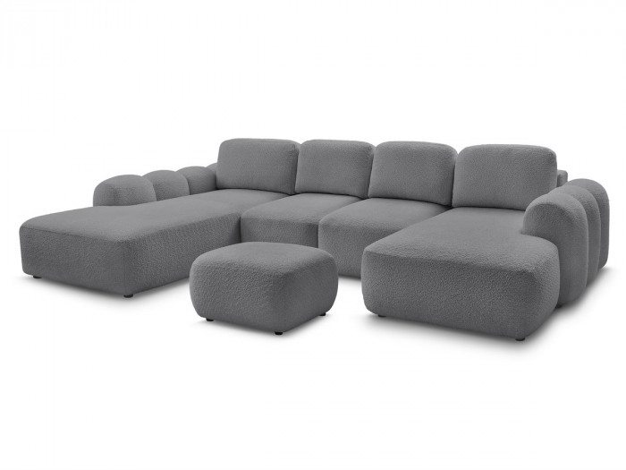 Canapé panoramique convertible MONTAIGNE tissu bouclette avec pouf