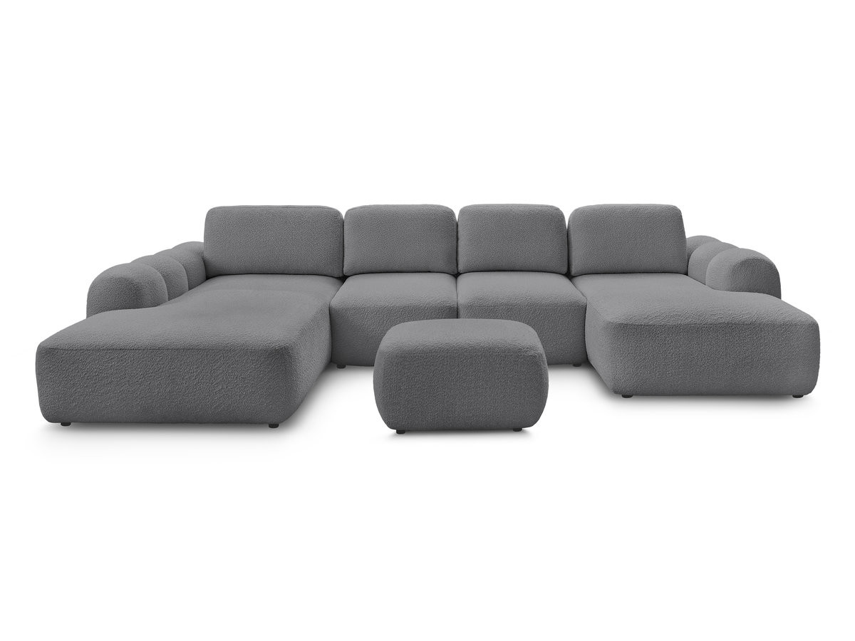 Canapé panoramique convertible coffre MONTAIGNE tissu bouclette avec pouf