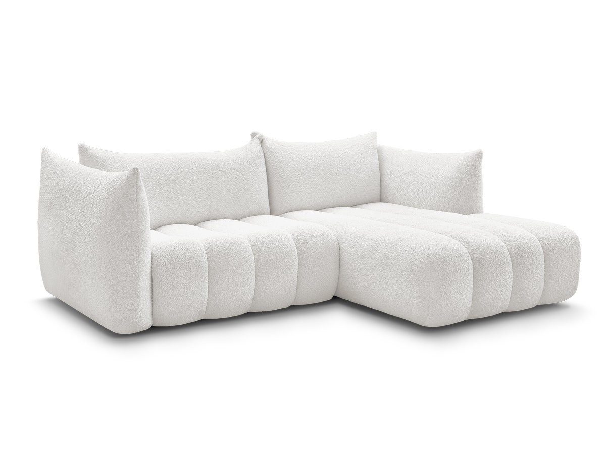 canapé d'angle fixe azra tissu bouclette de couleur blanc