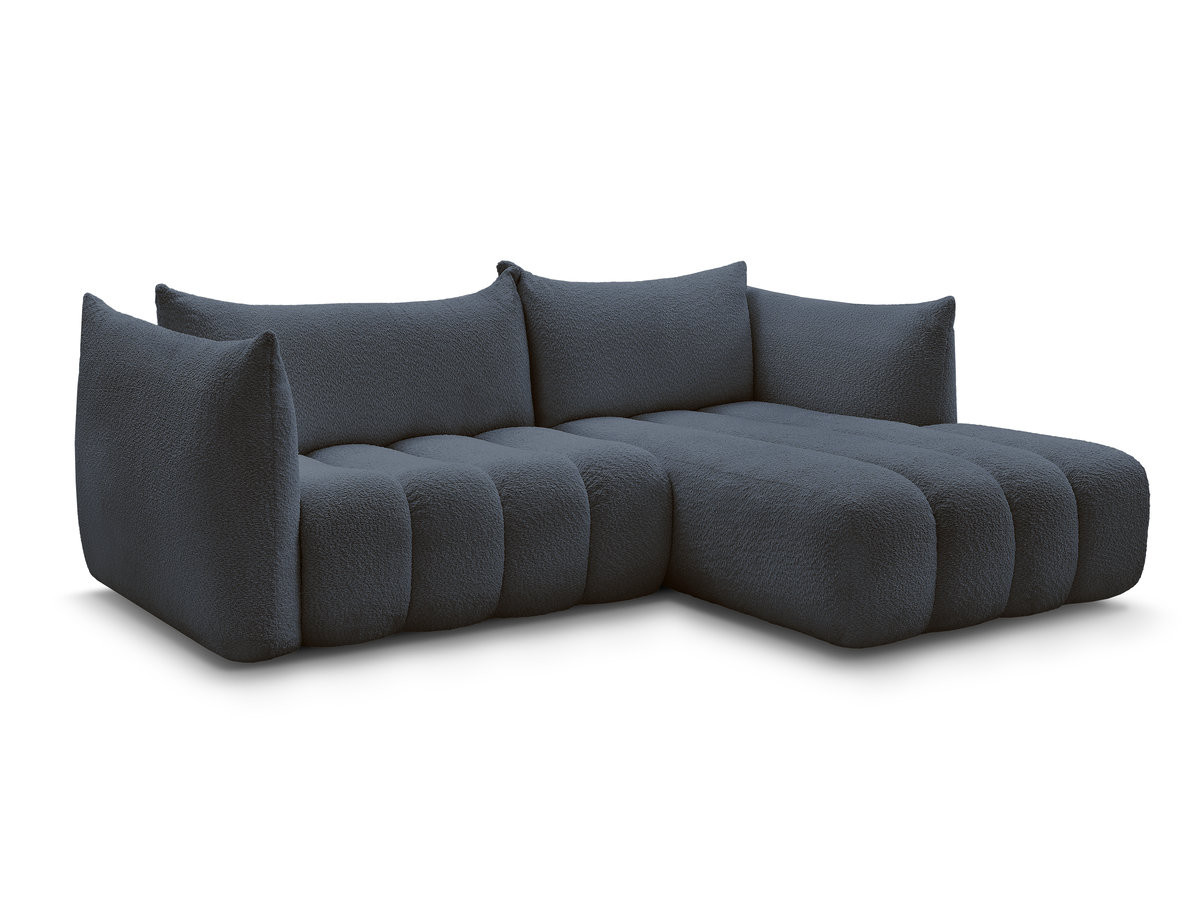 canapé d'angle fixe azra tissu bouclette de couleur bleu foncé