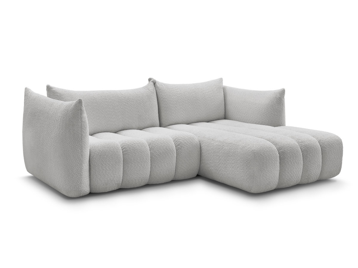 canapé d'angle fixe azra tissu bouclette de couleur gris clair