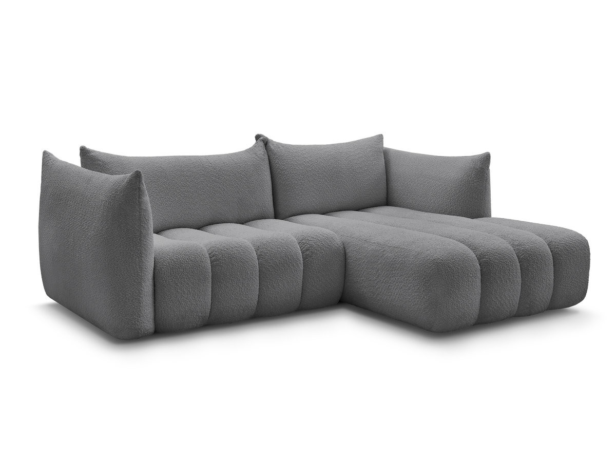 canapé d'angle fixe azra tissu bouclette de couleur gris foncé