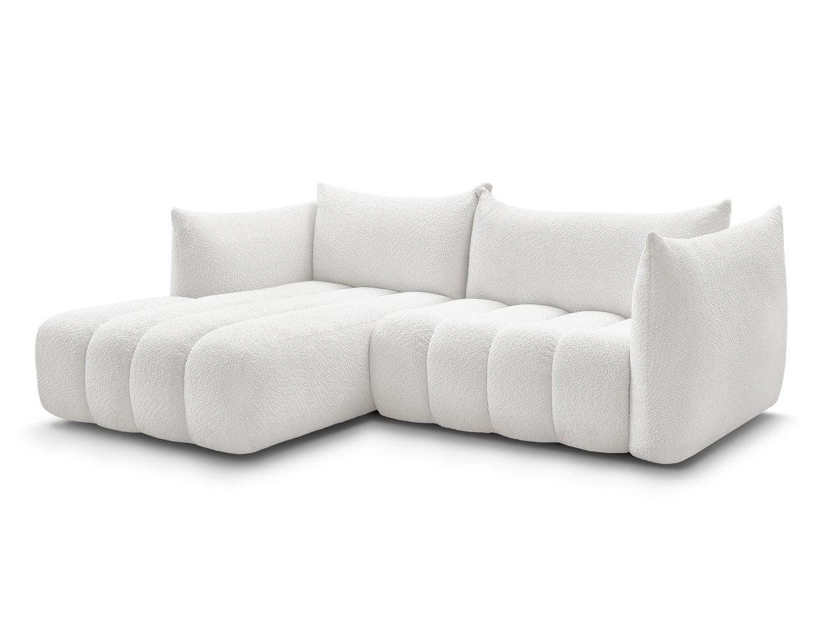 canapé d'angle fixe azra tissu bouclette de couleur blanc