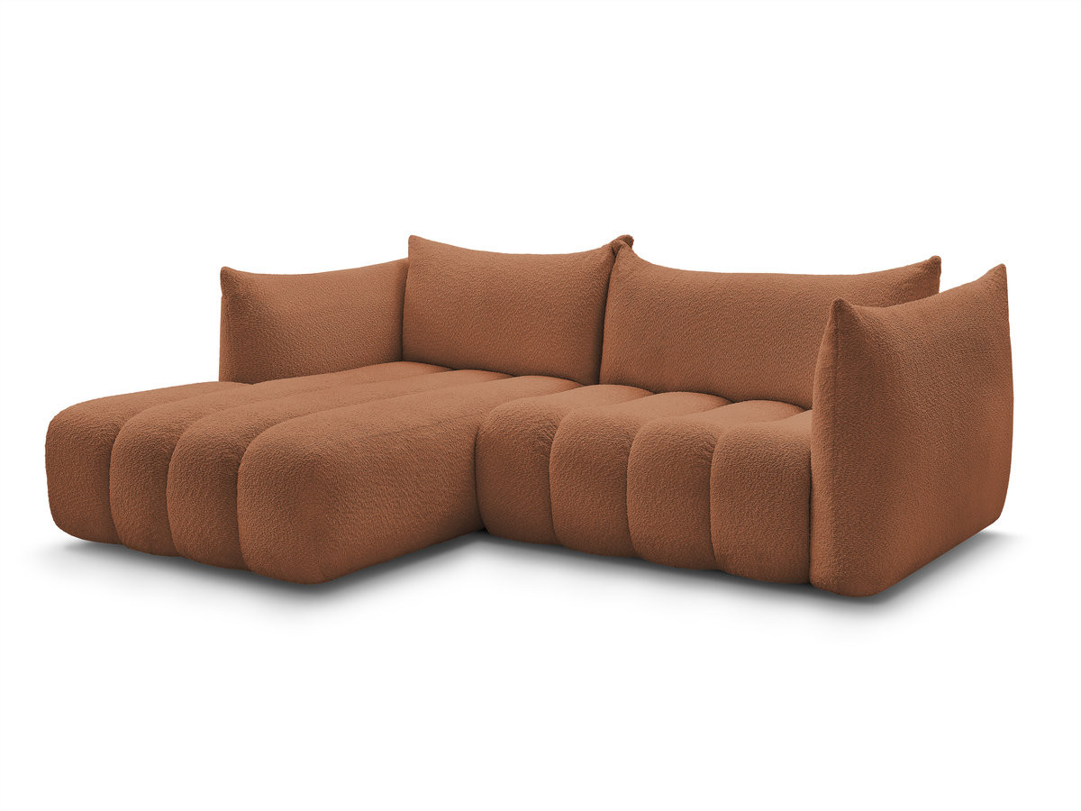 canapé d'angle fixe azra tissu bouclette de couleur orange