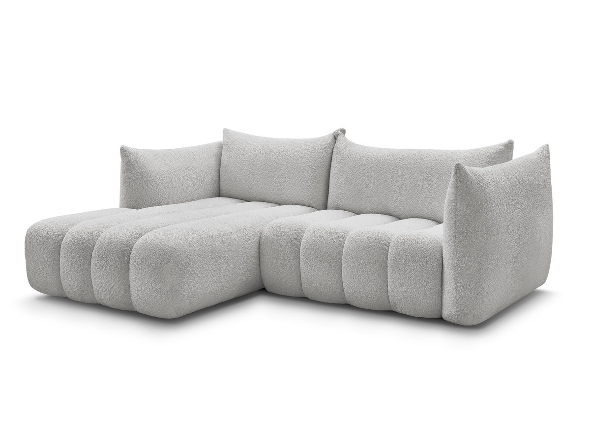 canapé d'angle fixe azra tissu bouclette de couleur gris clair