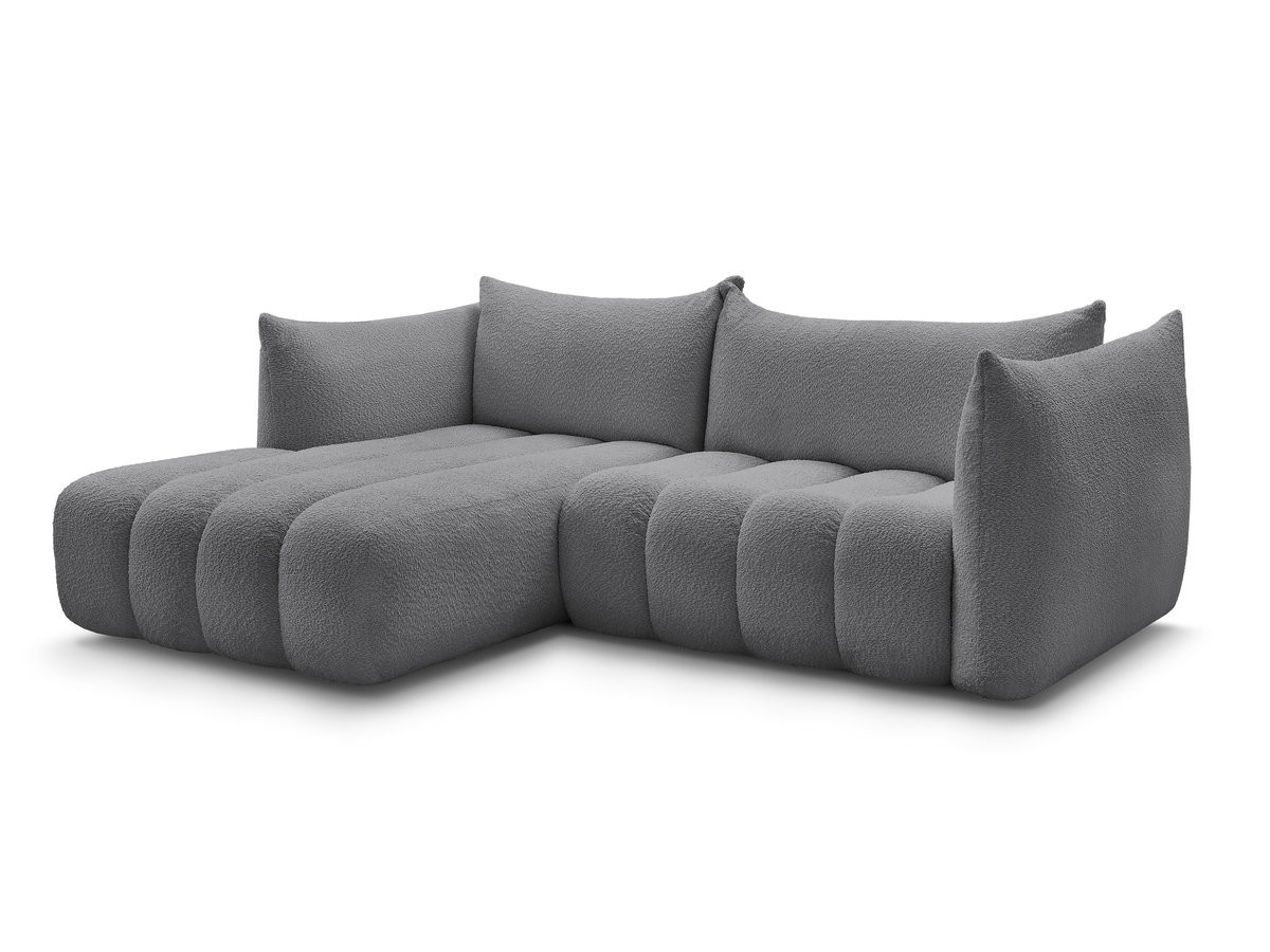 canapé d'angle fixe azra tissu bouclette de couleur gris foncé