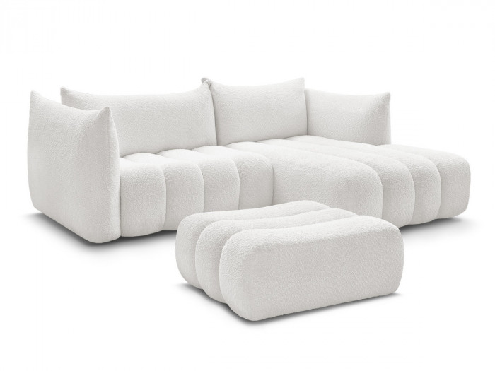 Canapé d'angle fixe AZRA tissu bouclette avec pouf