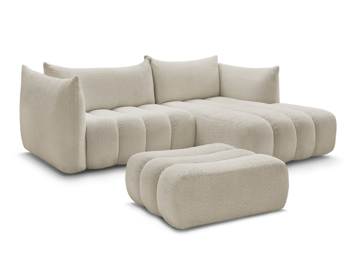 canapé d'angle fixe azra tissu bouclette avec pouf de couleur beige