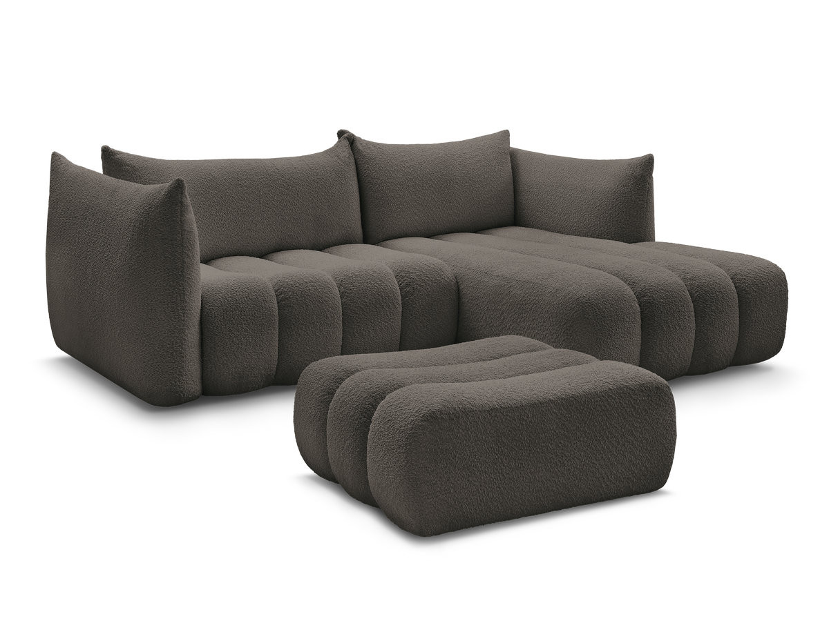 Canapé d'angle fixe AZRA tissu bouclette avec pouf