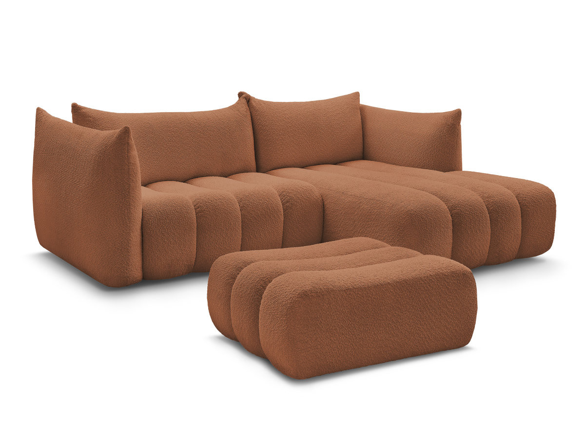 canapé d'angle fixe azra tissu bouclette avec pouf de couleur orange