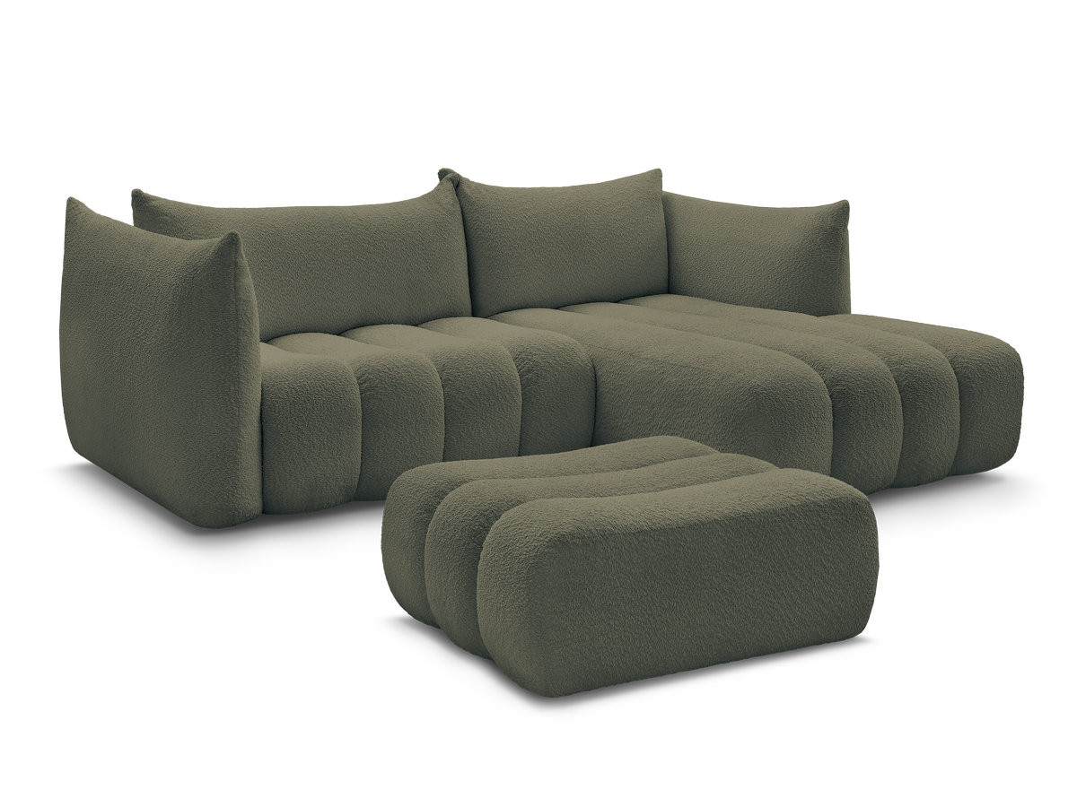 canapé d'angle fixe azra tissu bouclette avec pouf de couleur vert