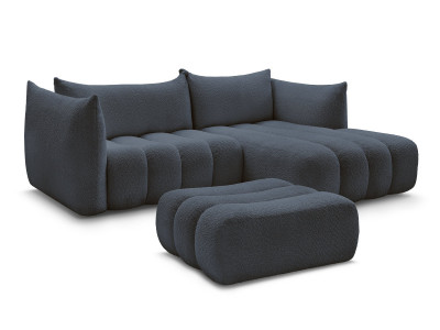 Canapé d'angle fixe AZRA tissu bouclette avec pouf