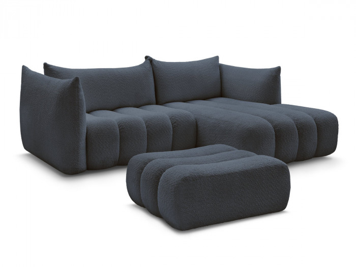 Canapé d'angle fixe AZRA tissu bouclette avec pouf