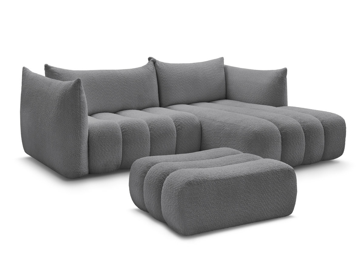 canapé d'angle fixe azra tissu bouclette avec pouf de couleur gris foncé