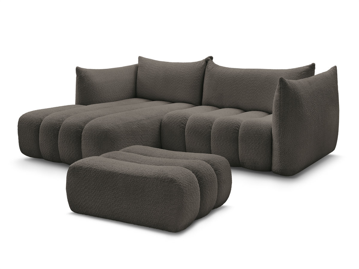 canapé d'angle fixe azra tissu bouclette avec pouf de couleur marron