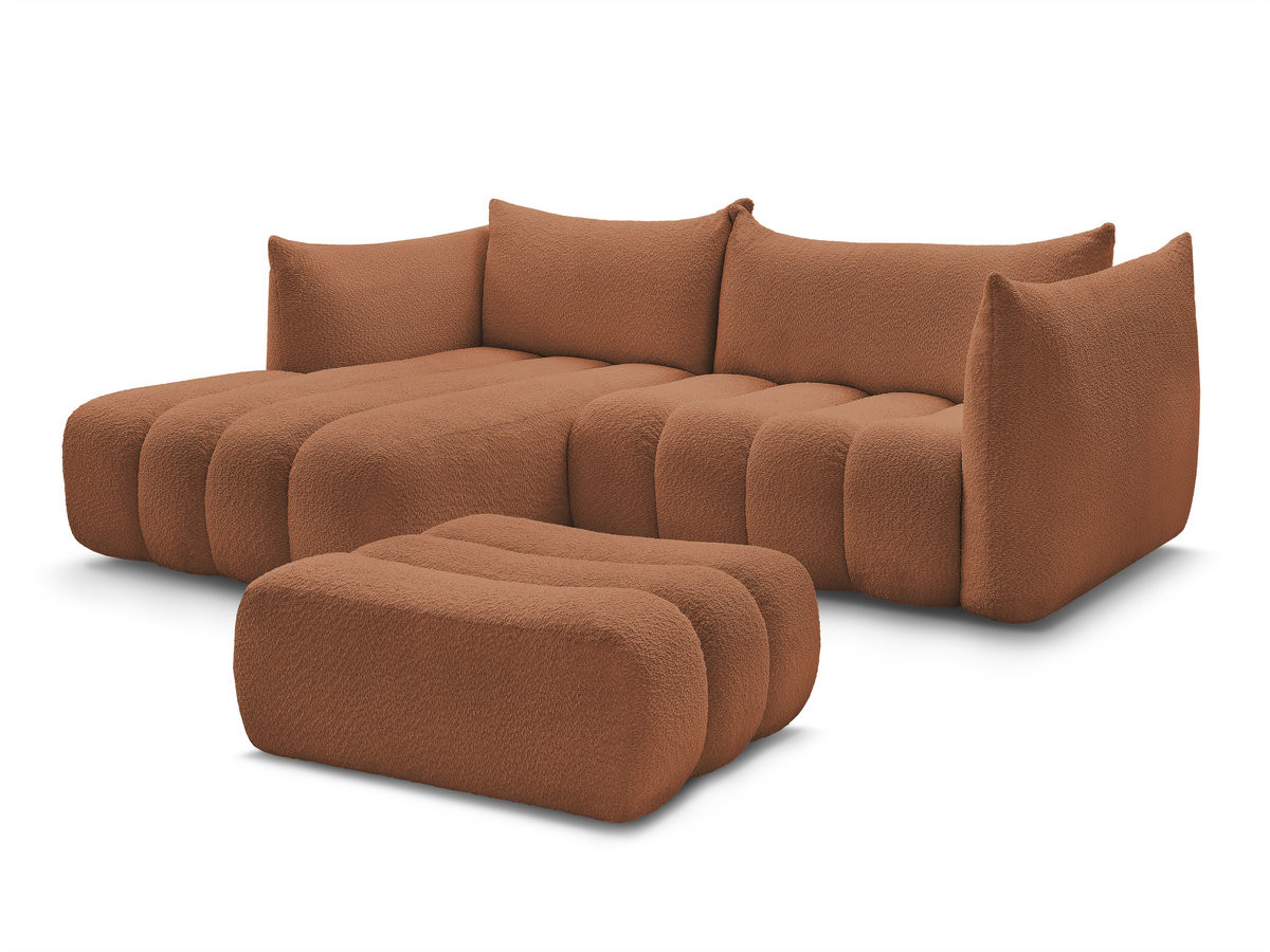 Canapé d'angle fixe AZRA tissu bouclette avec pouf